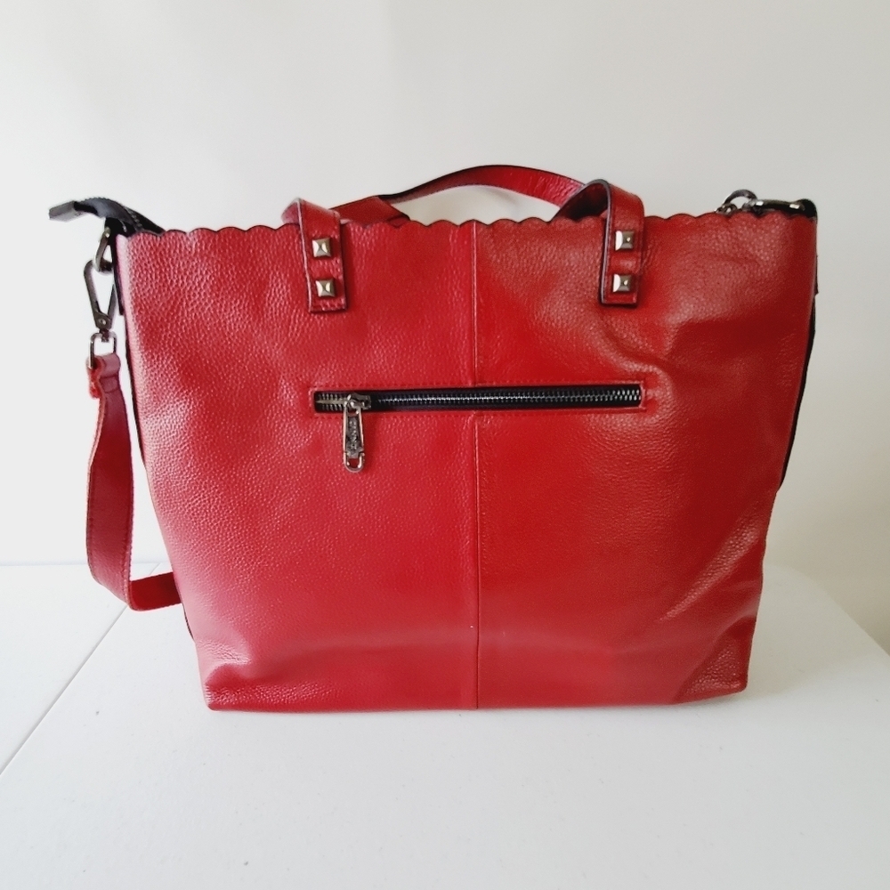 Cannci Soft Pebbled Leather Oversized Shoulder Bag Studded Large Red Tote Spring - Picture 4 of 16